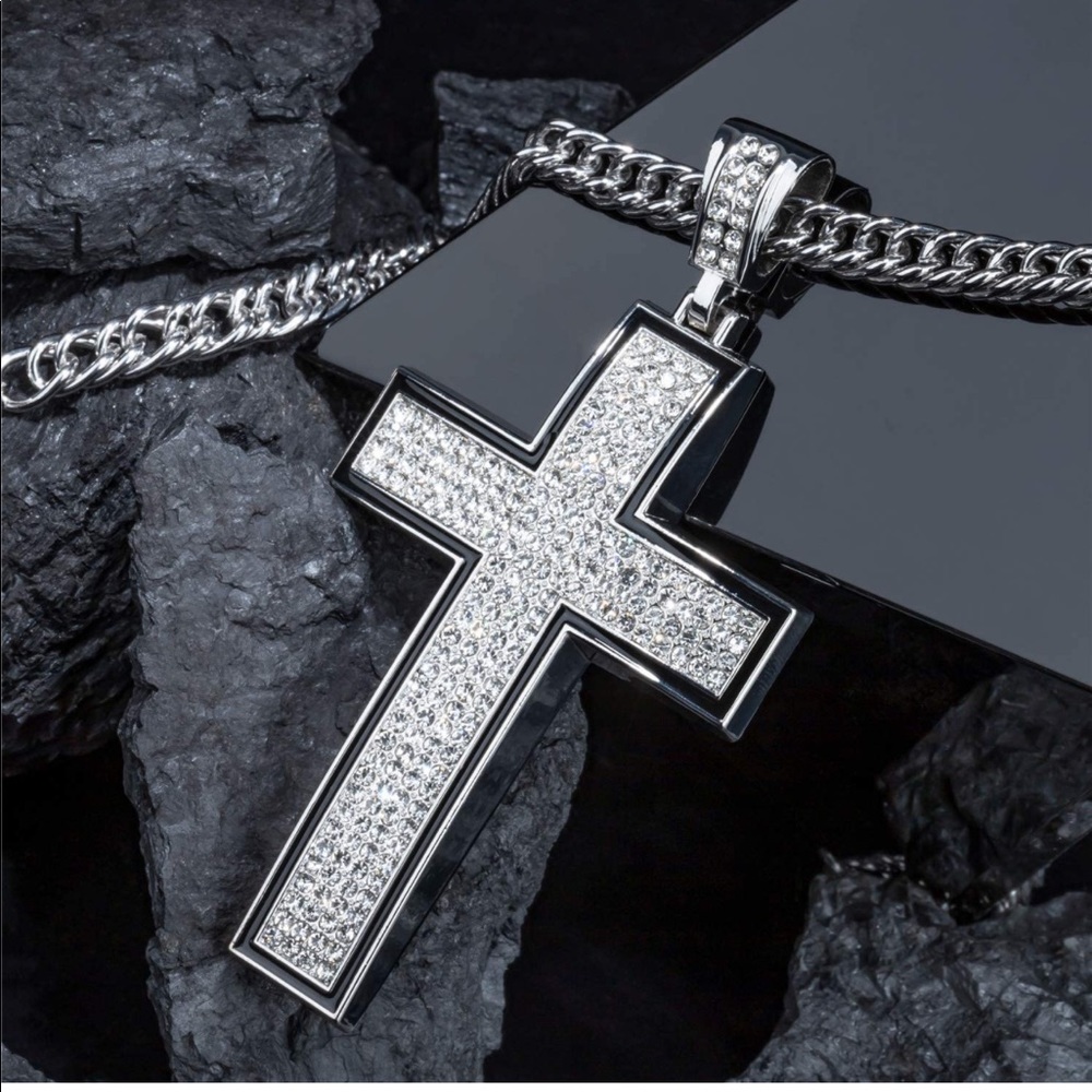 NEW men bling flashy icy cross hip hop necklace chain